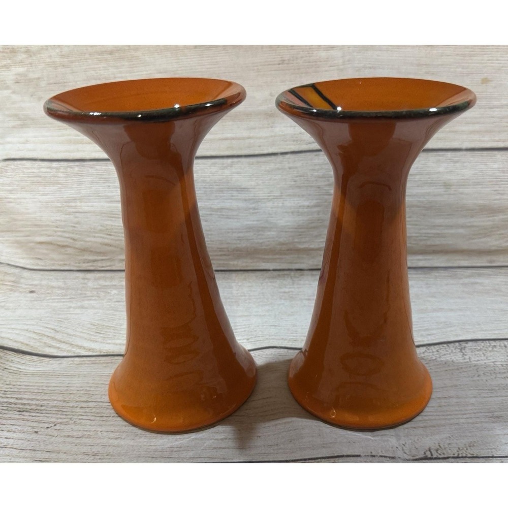 Mid Century Pair of Bo Melander Danmark Trumpet Candle Holders MCM Orange Retro - Picture 2 of 9